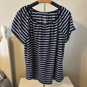 Navy and White Striped Women's Top